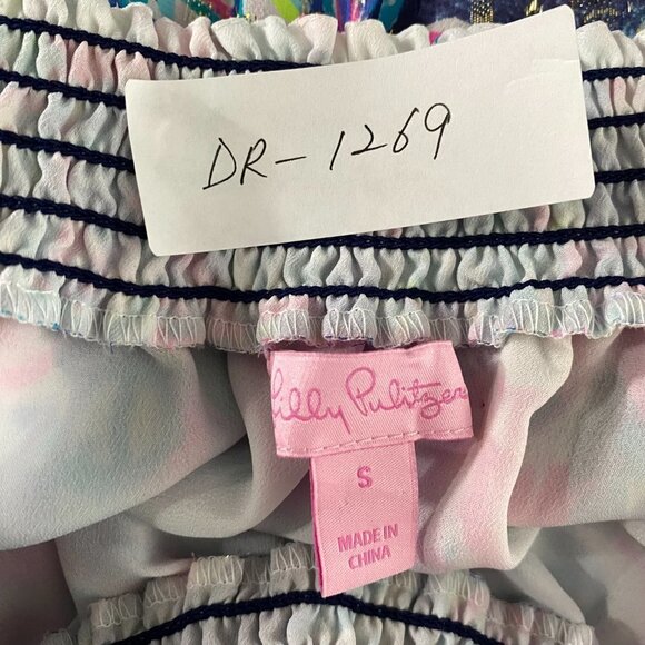 Lilly Pulitzer Myri Romper Bright Navy Caught‎ Up Small Off Shoulder DR-1269 - Picture 2 of 10